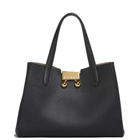 Marni Small Leather Trunkaroo Tote Handbag, Sort